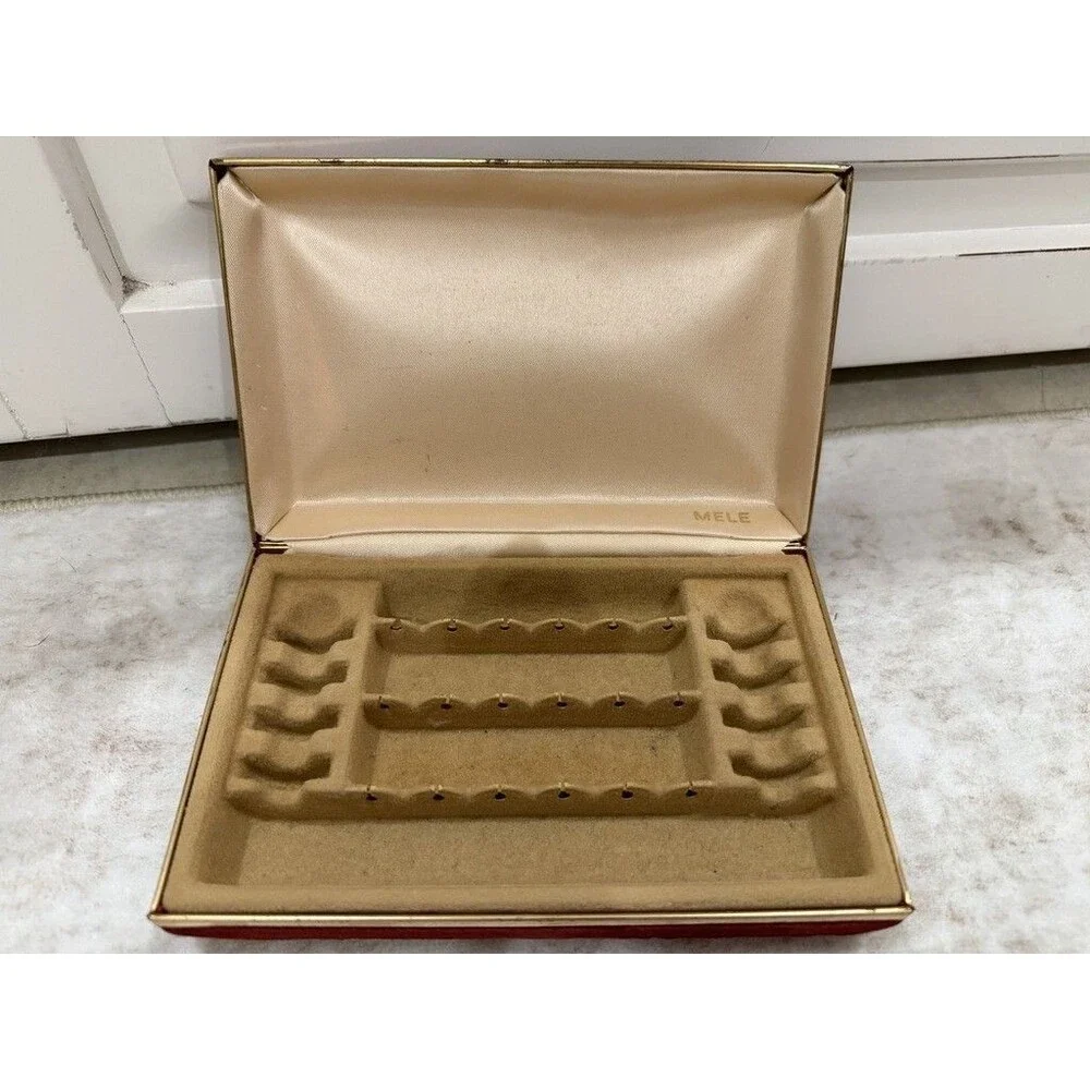 Vintage Mele Travel Jewelry Box Clamshell Velvet Earring Ring Organizer Rust Red